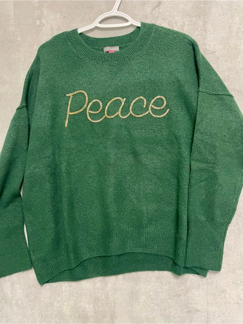 Vince Camuto Large "Peace" Embellished Crewneck Sweater